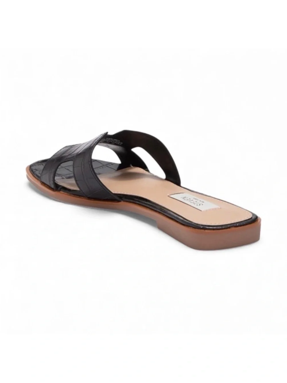 STEVEN NEW YORK HARLIEN CROC EMBOSSED SLIDE SANDAL IN BLACK CROC - SIZE 6.5